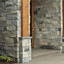 Lakehouse exterior stone entrance