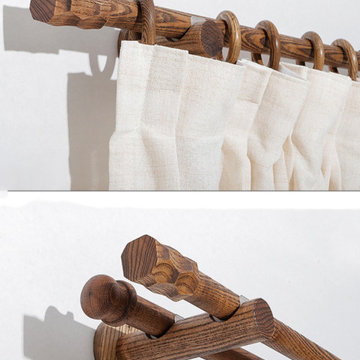 QYT15 1-1/8 Inch Black Walnut Wood Curtain Poles With Brackets And Finials