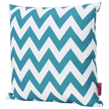 GDF Studio Embry Outdoor Chevron Water Resistant Square Throw Pillow, Dark Teal