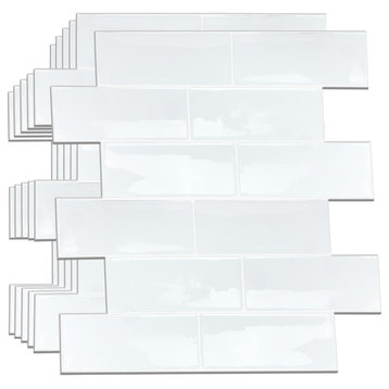 12"x6" 3D Tile Stickers, Set of 12 Kitchen Backsplash, London Minimalist White