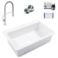 Jackson White Fireclay 33" Single Bowl Drop-In Kitchen Sink, Faucet Kit