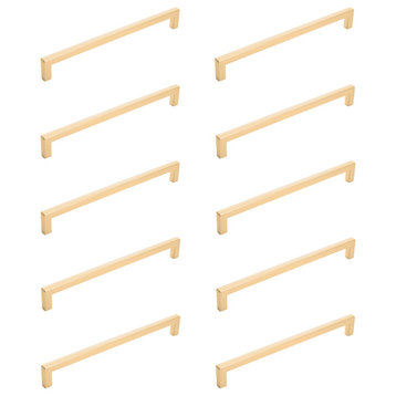 10 Pack Diversa Solid Square Edge Brushed Gold Drawer Pulls, 7-1/2", 192mm Hole