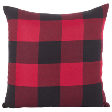 Poly Filled Buffalo Check Plaid Design Cotton Throw Pillow, 20"x20", Red