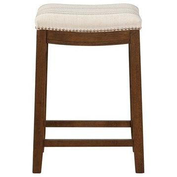 Linon Claridge Backless Counter Stool Striped Padded Seat Wood Frame in Brown