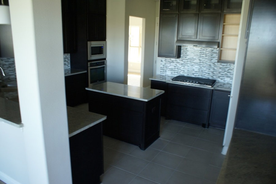 Glass tile, Engineered wood and stacked stone