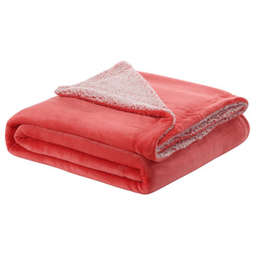 Fuchsia Knitted PolYester Solid Color Plush Throw Blanket