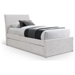 Meridian Furniture - Myles Upholstered Trundle Bed, Cream, Twin, Chenille Fabric - Add extra sleeping space or storage with this Myles cream chenille fabric twin trundle bed. Upholstered in soft, durable chenille fabric, it features a rolling trundle that accommodates up to an 8" thick twin mattress. The trundle's versatility allows it to be placed on either the right or left side, making it ideal for teen, tween, or guest bedrooms and dorm rooms. Practical and stylish, this trundle bed maximizes functionality while enhancing the aesthetic appeal of your room and maximizing space for sleepovers and overnight guests.