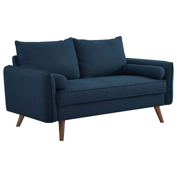Contemporary Sofa, Comfortable Polyester Seat With Cushioned Back, Azure