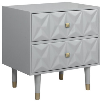 Linon Alick Wood Geo Texture 2 Drawer Nightstand with Gold Hardware in Gray
