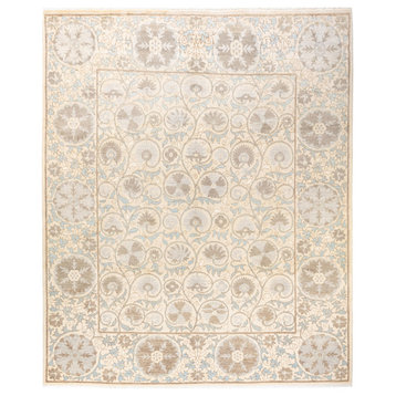 Suzani, One-of-a-Kind Hand-Knotted Area Rug Ivory, 8'1"x9'9"
