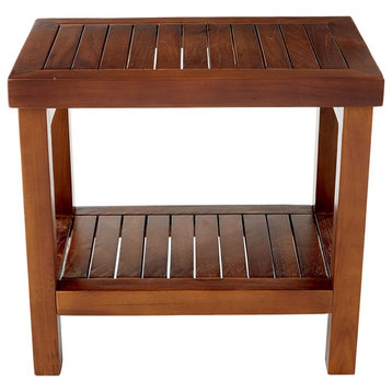 Ala Teak Wood Waterproof Bench With Shelf, Brown