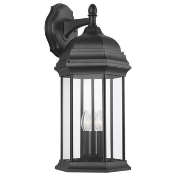 Sea Gull Sevier X-Large 3-Light Downlight Outdoor Wall Lantern 8738703-12, Black