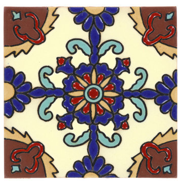 Tierra y Fuego Handmade Ceramic Tile, 4.25x4.25" Rosario, Box of 9