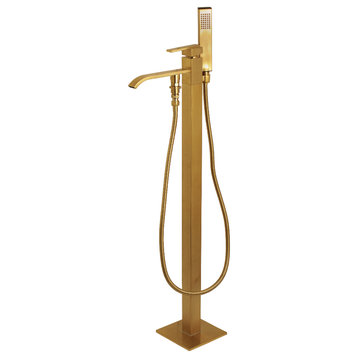 Kingston Brass Freestanding Tub Faucet With Hand Shower, Brushed Brass