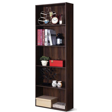 Costway 5-Shelf Storage Bookcase Stand Modern Multi-Functional Display Walnut