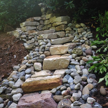 Scotch Plains, NJ. Platform Deck, Wooden Bridge, Cottage Stone Steps and Walls