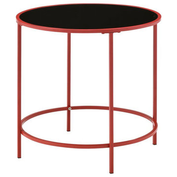 Furniture of America Keefer Contemporary Glass Top Side Table in Red
