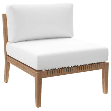 Modway Clearwater Teak Wood and Fabric Outdoor Armless Chair in Gray/White