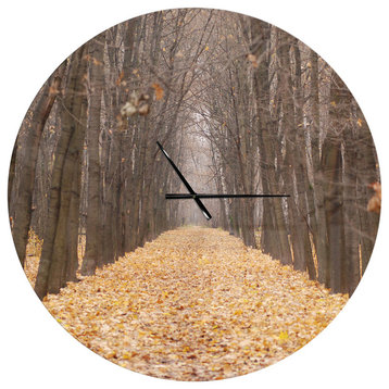 Yellow Road Through Fall Forest Traditional Metal Clock, 36x36