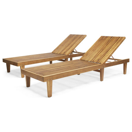 Addisyn Outdoor Wooden Chaise Lounge, Set of 2, Teak Finish