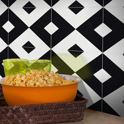 Moroccan Mosaic & Tile House - 8"x8" Jadida Handmade Cement Tile, Black/White, Set of 12 - Wall And Floor Tile