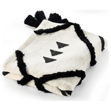 Black and White Woven Cotton Geometric Throw Blanket