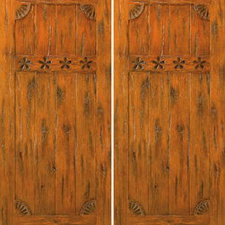 Knotty Alder Exterior Double Door, Carved, V-Grooved - Front Doors
