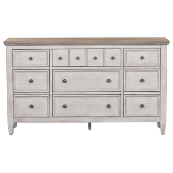 Bowery Hill Mid-Century Wood 9 Drawer Dresser in White