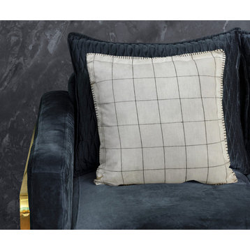 Estate Hand-Woven Ivory/Black Linen Throw Pillow