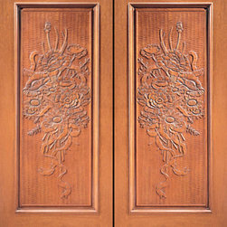 Hand Carved 1-Panel Prehung Double Door in Mahogany - Front Doors