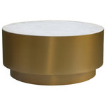 Meridian Furniture - Presley Coffee Table, Marble Top, Brushed Gold Metal Base - Make a bold statement in your living space with this Presley Coffee table from Meridian Furniture. Its solid, contemporary design features a genuine marble top with a brushed gold metal base that complements each other nicely. Its round surface is perfect for holding books, knick-knacks, and other odds-and-ends items that you have laying around your living room, den, family room, bedroom, or any other space in your home that you decide to place it.