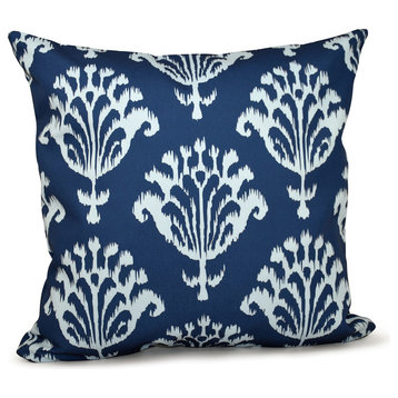 Floral Motifs Decorative Pillow, Navy Blue, 16"x16"