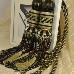 3 Colors QYM05 Faux Silk Curtain Tassel Tie Backs in Black Color - Window Treatment Accessories