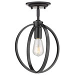 Golden Lighting - Golden Lighting Colson 1-Light Semi-Flush/Pendant, Matte Black, 3167-1SFBLK - This collection is a transitional and industrial-chic design. Ideal for lofts, farmhouses and contemporary interiors, curvaceous arms sit inside simple round frames. The collection offers an extensive line of ceiling fixtures. Fixtures may be purchased with or without metal mesh shades. The optional shades shield the exposed bulb of these elemental fixtures. The fixtures are available in four finishes: A soft Pewter, dark Etruscan Bronze, smooth Matte Black, and stunning Olympic Gold to suit your tastes. This 1-Light fixture is damp rated and may be mounted close-to-ceiling.