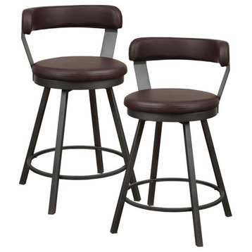 Pemberly Row Metal Swivel Counter Height Chair in Brown (Set of 2)