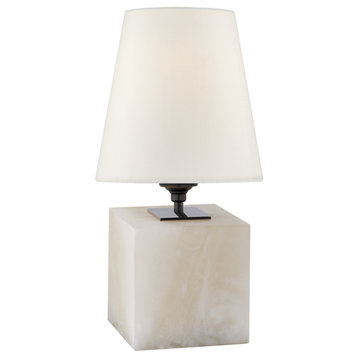 Terri Cube Accent Lamp in Alabaster with Linen Shade