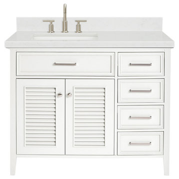 Ariel Kensington 42" Single Left Rectangle Sink Bathroom Vanity, Carrara Quartz, White