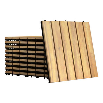 Costway 20PCS 12'' x  12'' Acacia Wood Deck Patio Pavers Stripe Pattern