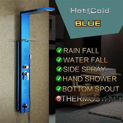 Blue Stainless Steel Rainfall Shower Panel Rain Massage System - Shower Panels And Columns