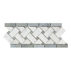 12 Honed Carrara Basketweave Border With Blue-Gray Dots, 4 3/4 X 12, 5 pieces