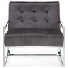 Alexis Velvet Upholstered Accent Chair, Chrome Base With Gray Seat