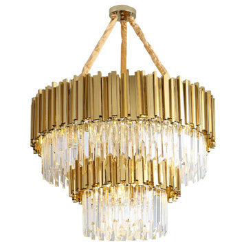 Beausoleil Empire Gold Crystal Chandelier For Stairway, Dia 31.5'' 2 Layers