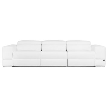 Modern Luxor Reclining Sofa with Power Headrests and Top Grain Leather-White
