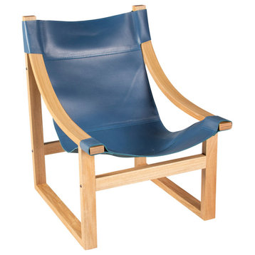 Lima Leather Sling Chair, Cobalt Blue Leather/Natural Frame