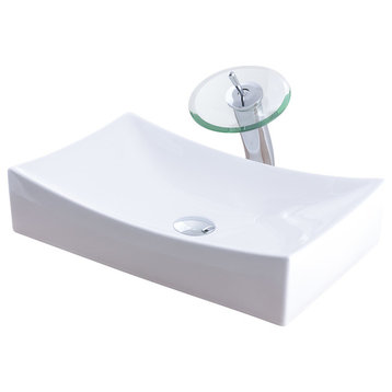 Modern Porcelain Vessel Sink and Faucet Set, Chrome
