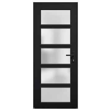 Front Exterior Prehung Door Frosted Glass / Manux 8002 Black 36 x 80" Left In