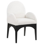 Meridian Furniture - Waldorf Chenille Upholstered Dining Chair, Black, Chenille, Natural Finish, Cream, Arm Chair, Boucle Fabric, Black Finish - The Waldorf Boucle Fabric Dining Arm Chair exudes elegance and comfort. Crafted with solid ash wood, this dining chair boasts a sturdy and durable construction. The black finished legs provide a sleek and welcoming touch to the overall design. The plush cream boucle fabric on the seat and backrest of the chair offers a soft and cozy seating experience, making it an ideal choice for long dinner conversations with family and friends.