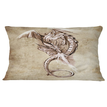 Fantasy Dragon Tattoo Sketch Abstract Throw Pillow, 12"x20"