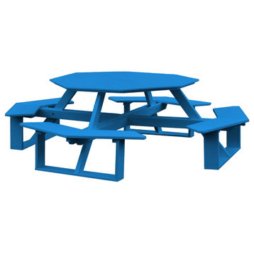 Poly Lumber Octagon Walk-in Table, Blue, With Umbrella Hole