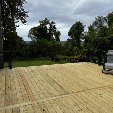Large pressure treated wood deck